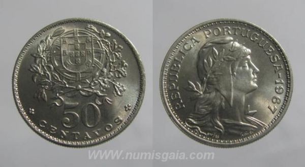 141i KM#577 Portugal - 50 Centavos 1967 (Alpaca)