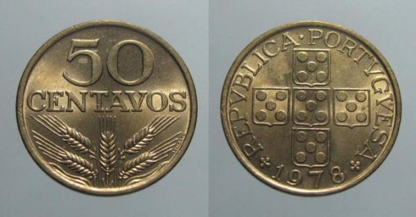 152j KM#596 Portugal - 50 Centavos 1978 (Bronze)