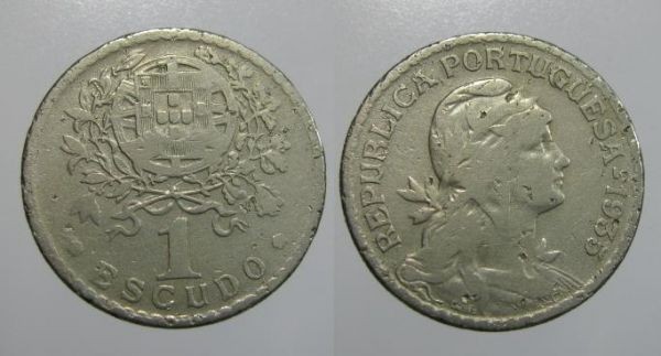 164 KM#578 Portugal - 1 Escudo 1935 (Alpaca)