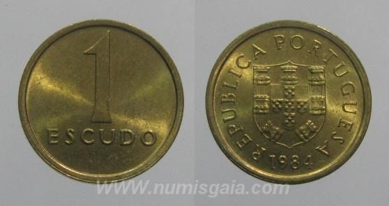 195h KM#614 Portugal - 1 Escudo 1984 (Latão Níquel)