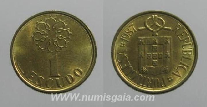 200g KM#631 Portugal - 1 Escudo1987 Módulo menor (Latão Níquel)