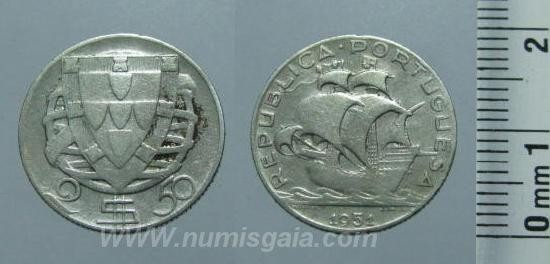 227l KM#580 Portugal - 2,50 Escudos 1951 (Prata)