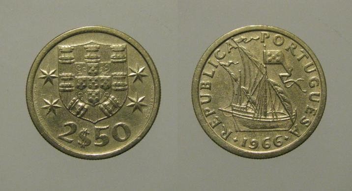 231n KM#590 Portugal - 2,50 Escudos 1966 (Cupro-Níquel)