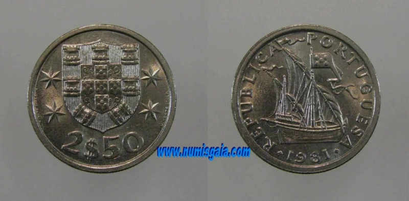 246o KM#590 Portugal - 2,50 Escudos 1981 (Cupro Níquel)