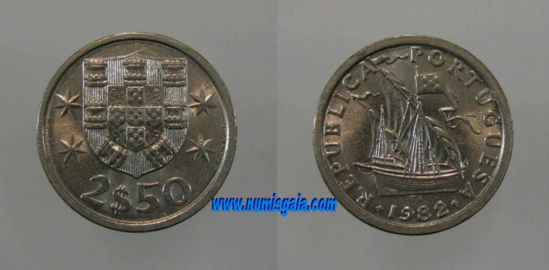 247e KM#590 Portugal - 2,50 Escudos 1982 (Cupro Níquel)