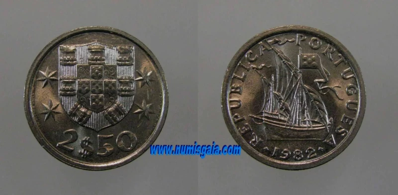 247m KM#590 Portugal - 2,50 Escudos 1982 (Cupro Níquel)