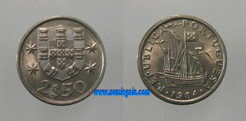 249m KM#590 Portugal - 2,50 Escudos 1984 (Cupro Níquel)