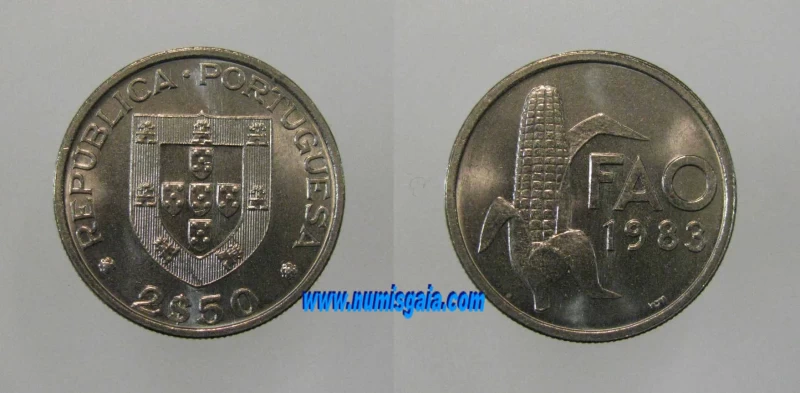 253s KM#617 Portugal - 2,50 Escudos 1983 FAO (Cupro Níquel)