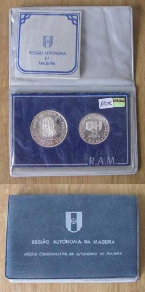 307A(PROOF-carteira)  Portugal - Carteira com moedas 100$00 e 25$00 MADEIRA 1980  (Prata PROOF)
