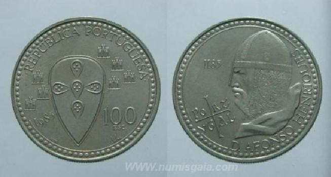 392h KM#629 Portugal - 100 Escudos 1986 D. Afonso Henriques (Cupro-Níquel)