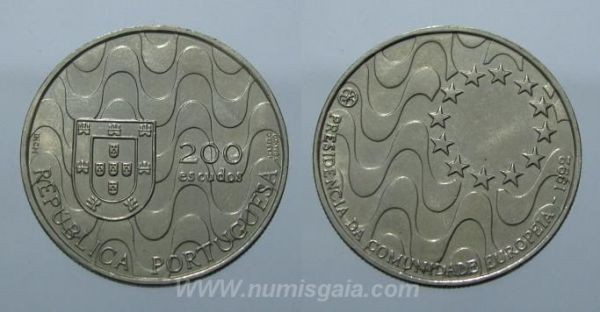 432o KM#663 Portugal - 200 Escudos 1992 Presidência C. E. (Cupro-Níquel)