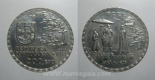435h KM#667 Portugal - 200 Escudos 1993 Enviados Daimios kiushu (Cupro-Níquel)