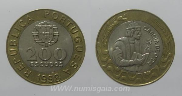 475l KM#655 Portugal - 200 Escudos 1998 Garcia de Orta (Bimetal)