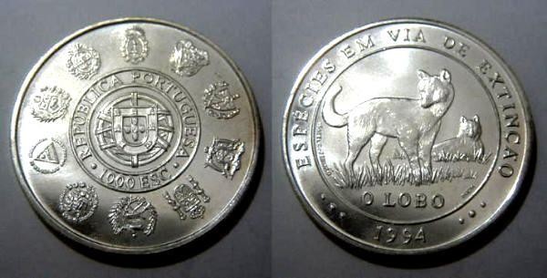 496e KM#676 Portugal - 1000 Escudos 1994 O lobo (Prata)