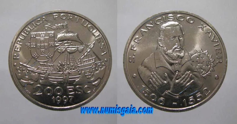 449j KM#697 Portugal - 200 Escudos 1997 Francisco Xavier (Cupro-Níquel)