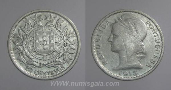 68a KM#562 Portugal - 20 Centavos 1913 (Prata)