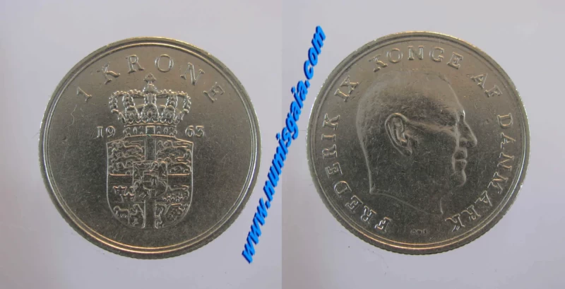 Dinamarca KM#851.1DK63e - 1 KRONE 1963