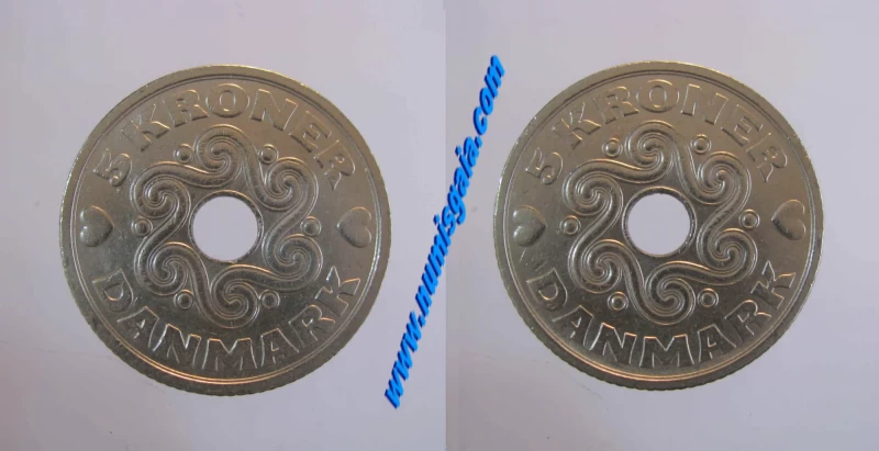 Dinamarca KM#869.1DK90b - 5 KRONER 1990