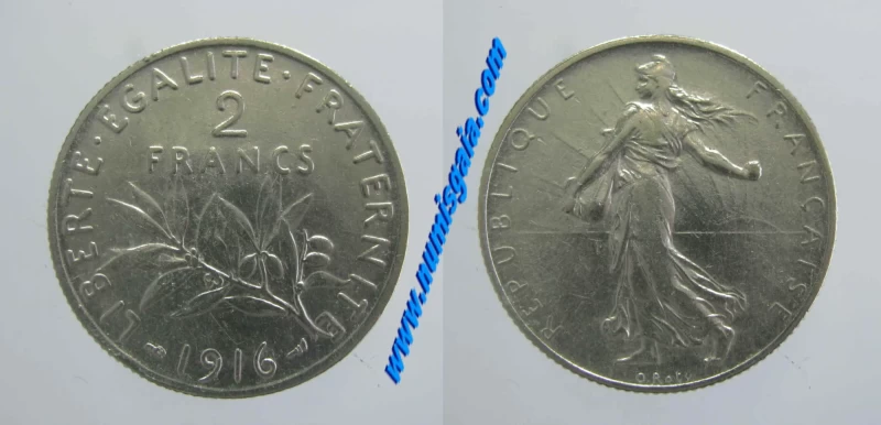 França KM#845.1FR16 - 2 FRANCS 1916