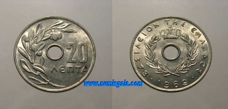 Grécia KM#79GR69 - 20 LEPTA 1969