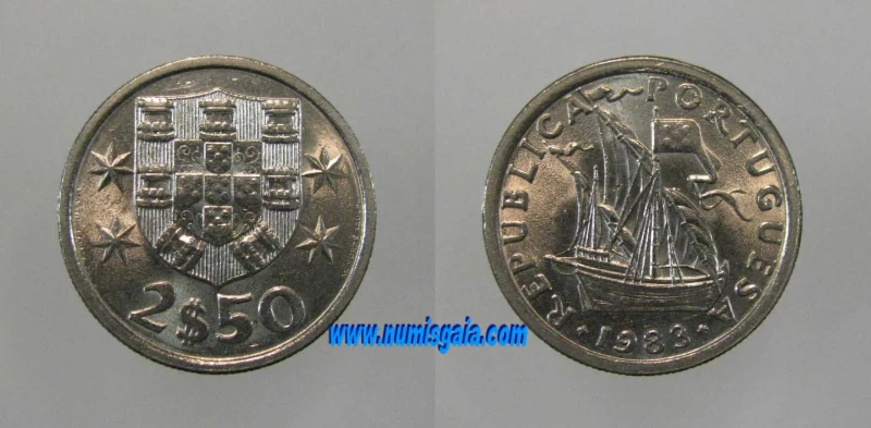 248g KM#590 Portugal - 2,50 Escudos 1983 (Cupro Níquel)
